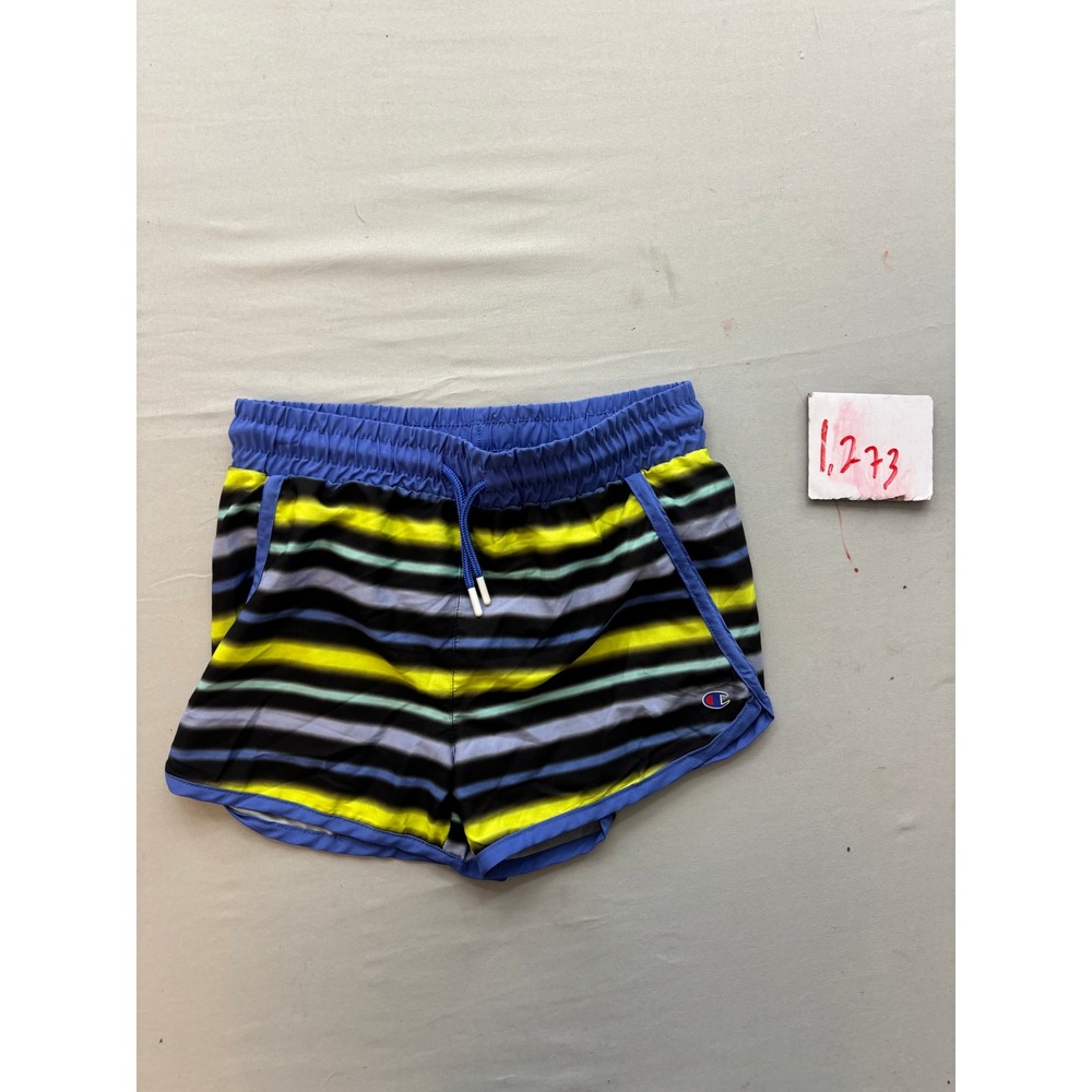 Champion Girls Striped Active Shorts Blue Lime Green Size 10/12 Gym Running